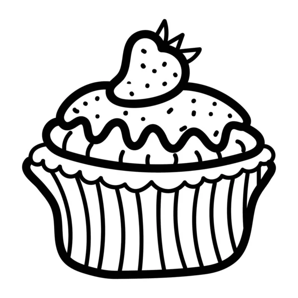 Ein Kleiner Kuchen Mit Kirschkernbelag Handgezeichneter Cupcake Vektor Editierbarer Strich — Stockvektor