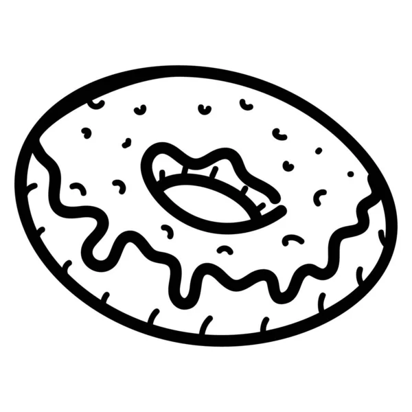 Doce Donut Com Polvilhas Ícone Desenhado Mão Curso Editável — Vetor de Stock