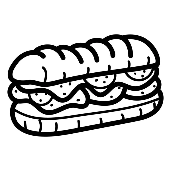 Zöldséget Szószt Tartalmazó Szendvics Kézzel Húzott Stílusban Hamburger Szerkeszthető Stroke — Stock Vector