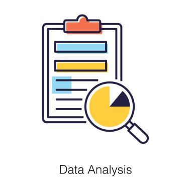 Clipboard with magnifier, record keeping to present data analysis icon in flat design