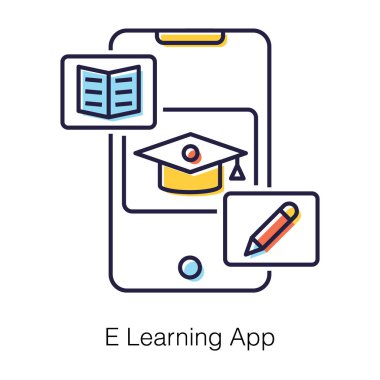 E öğreniminin düz vektör tasarımı, dijital eğitim.