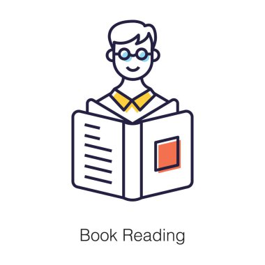 El ele tutuşan öğrenci, düz tasarım olarak kitap okuyan öğrenci.