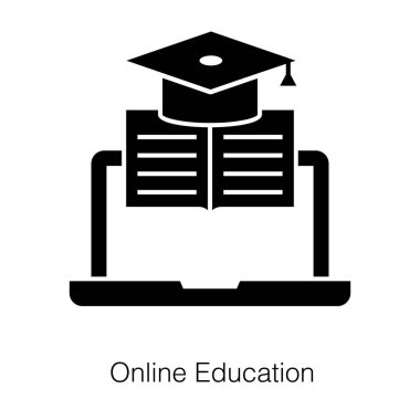 Çevrimiçi eğitim simgesini kabartma tasarımı ile tasvir eden E kitap teknolojisi 