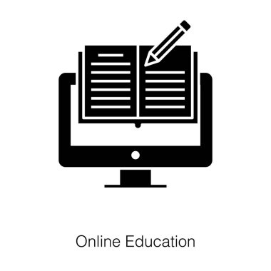 Çevrimiçi eğitim simgesini kabartma tasarımı ile tasvir eden E kitap teknolojisi 