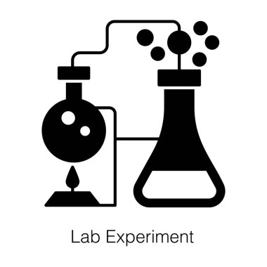 Kimyasal şişe ısıtılmış beher ile reaksiyona giriyor. Laboratuvar deney simgesi olarak kabartma tasarımı kullanılıyor. 
