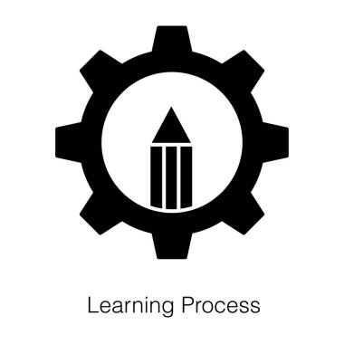 Kalem tasarımı ile öğrenme süreci simgesini tasvir eden çark 