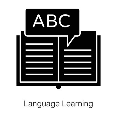 Kabartma vektör tasarımında dil öğrenme kitabı simgesi 