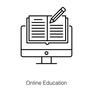 Satır tasarımında çevrimiçi eğitim simgesini tasvir eden E kitap teknolojisi