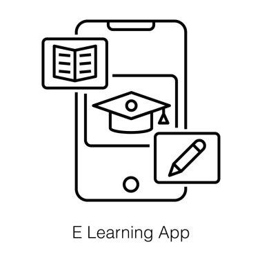 E öğreniminin çizgi vektör tasarımı, dijital eğitim.