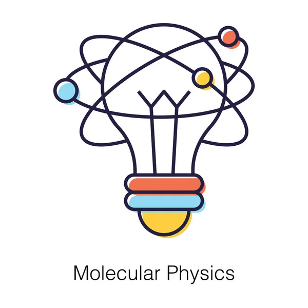 Лампочка Під Атомом Навколо Показує Піктограму Молекулярної Фізики Плоскому Дизайні — стоковий вектор