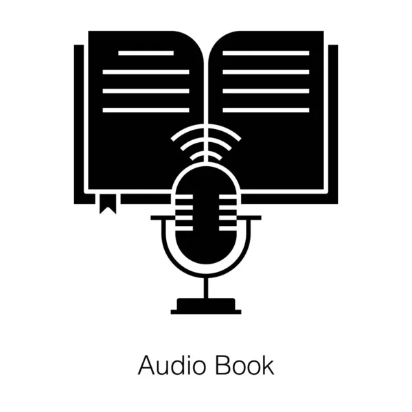 Sluchátka Mikrofonem Kniha Koncepce Audio Přednáška Ikony — Stockový vektor