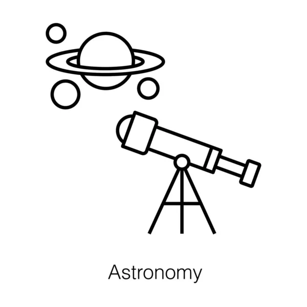 Zobrazení Vesmíru Pomocí Ikony Astronomického Dalekohledu Liniovém Designu — Stockový vektor