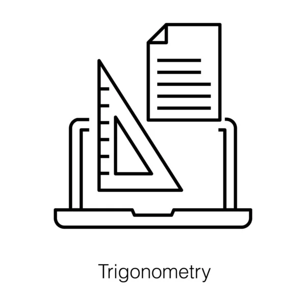 Laptop Háromszögletes Skálával Online Trigonometria Ikon Vonaltervezésben — Stock Vector