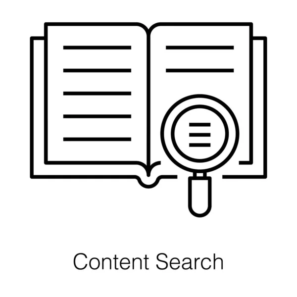 Loupe Avec Livre Contenu Montrant Vecteur Ligne Recherche Contenu — Image vectorielle