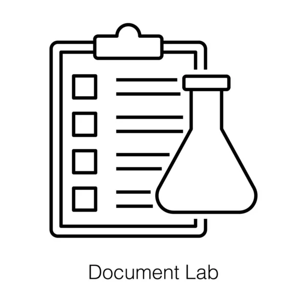 Portapapeles Con Matraz Lleno Químicos Que Representa Icono Línea Documento — Vector de stock