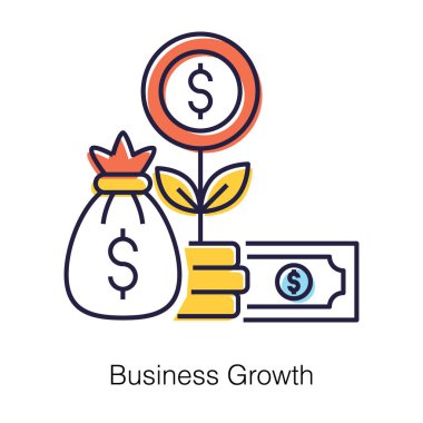 Finans unsurları ile dolar madeni para fabrikası iş büyüme düz tasarım vektörü konsepti.