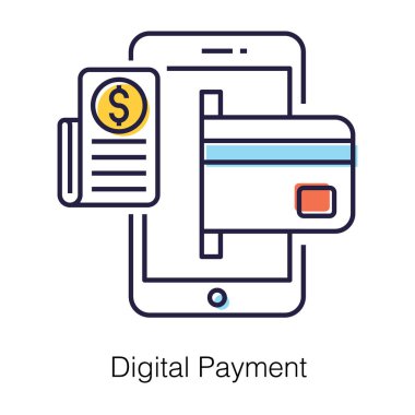 Dijital ödemenin basit vektörü. Mobil bankacılık kavramı ağ ve mobil için kullanılabilir.