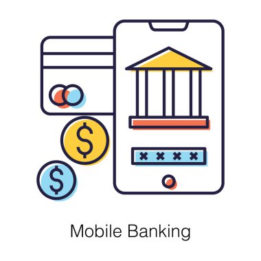 Mobil bankacılık simgesi modada tasarlandı. Düzenlenebilir vektör vuruşu. 