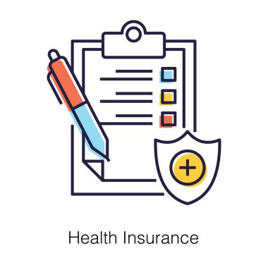 Düz bir sağlık sigortası ikonu. Sağlık sigortası sembolü beyaz arkaplanda izole edilmiş.