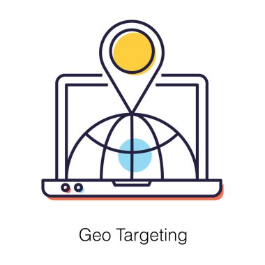 Küresel haritalı iğne, beyaz arkaplanda izole edilmiş düz modayla coğrafi hedefleme dolandırıcılığı.