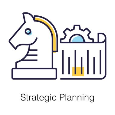 Satranç figürü, strateji unsuru, düz tasarımda stratejik planlama simgesi. 