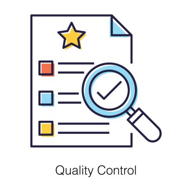 Düz dizaynda kalite kontrol simgesi konseptini büyüten yıldız raporu.