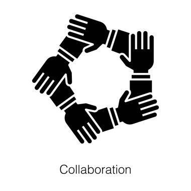 Eller birbirini destekler, işbirliği kabartma tasarım simgesi konsepti.