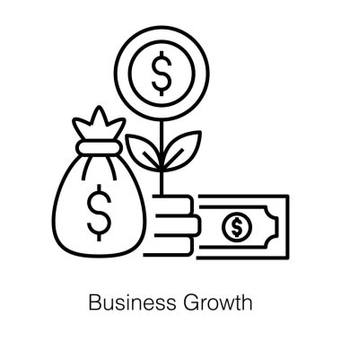 İş büyüme çizgisi tasarım vektörü kavramına sahip dolar madeni para fabrikası.