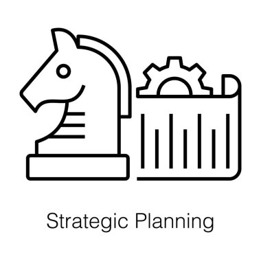Satranç figürü, strateji unsuru, satır dizaynında stratejik planlama simgesi. 