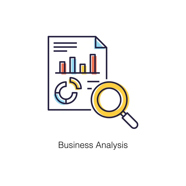 Icono Diseño Plano Lupa Enfocada Gráfico Barras Concepto Análisis Empresarial — Vector de stock