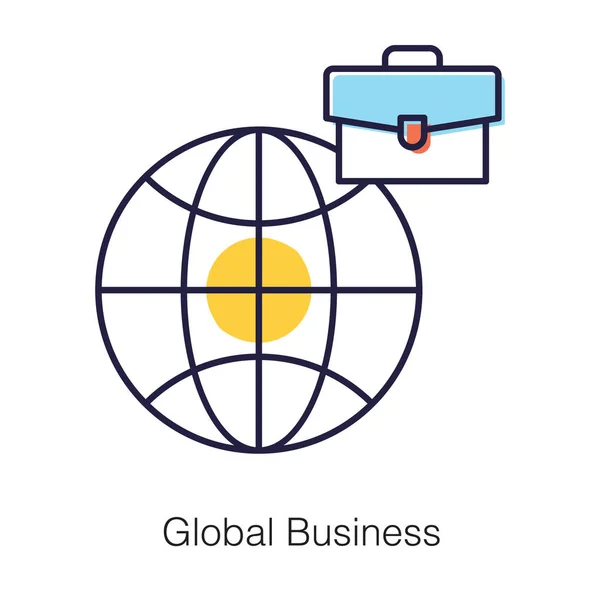 Teczka Globalną Koncepcją Globalnej Ikony Biznesu Płaskim Designie — Wektor stockowy
