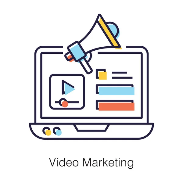 数字视频营销 媒体广告 带有媒体图标的视频内容推广平面矢量 — 图库矢量图片