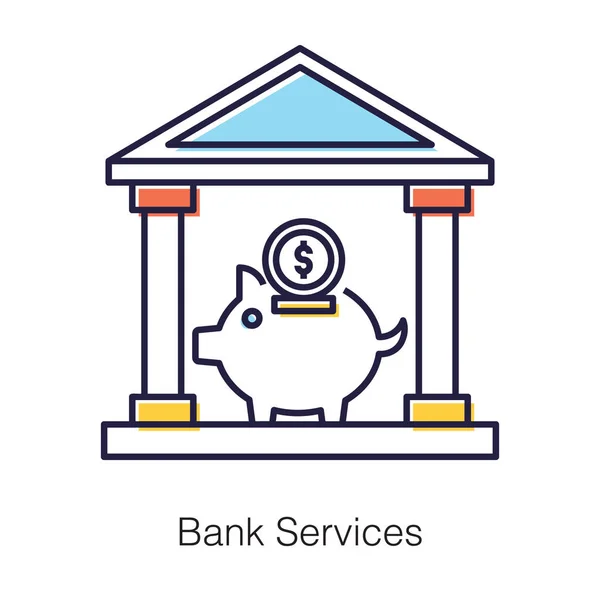 Piggybank Bankgebouw Met Pictogram Bankdiensten — Stockvector