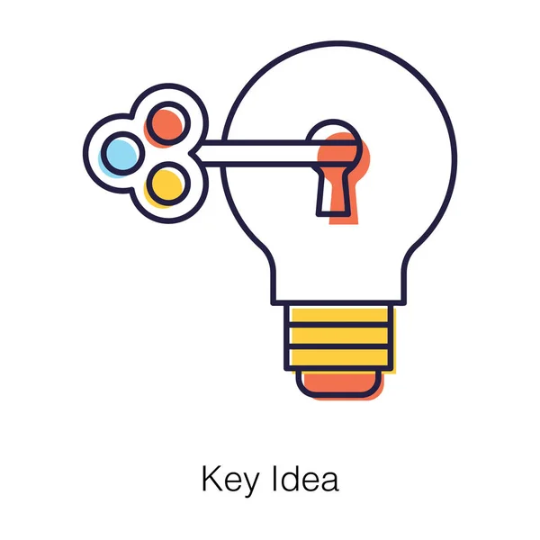 Key Bulb Denoting Key Idea Icon Flat Design — Stock Vector