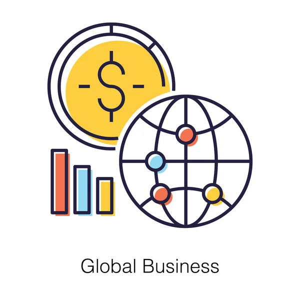 平面设计中具有全球商业图标概念的美元 — 图库矢量图片