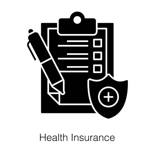 Sjukförsäkring Ikon Glyf Stil Medicinsk Försäkring Symbol Isolerad Vit Bakgrund — Stock vektor