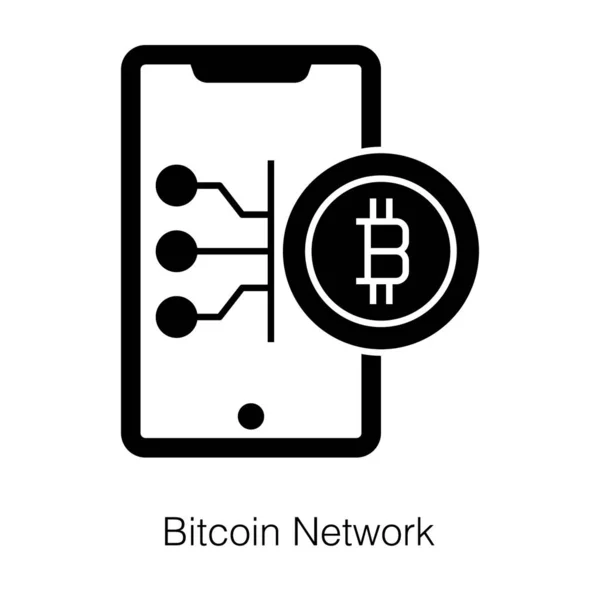 Digitalgeld Symbol Auf Dem Handy Bitcoin Netzwerk Vektor Gefüllten Design — Stockvektor