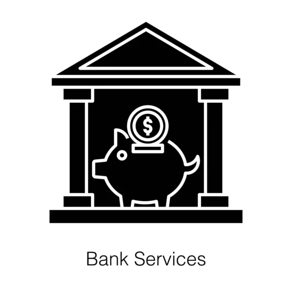 Піггібанк Всередині Будівлі Банку Зображенням Значка Банківських Послуг — стоковий вектор
