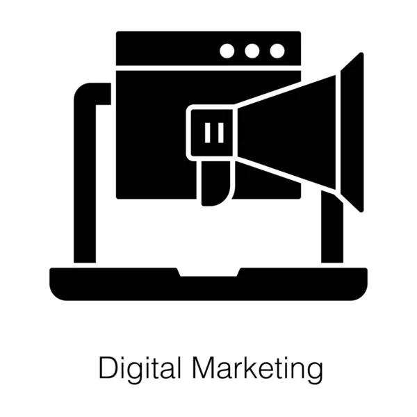 Marketing Digital Megáfono Dentro Del Icono Del Ordenador Portátil Diseño — Vector de stock