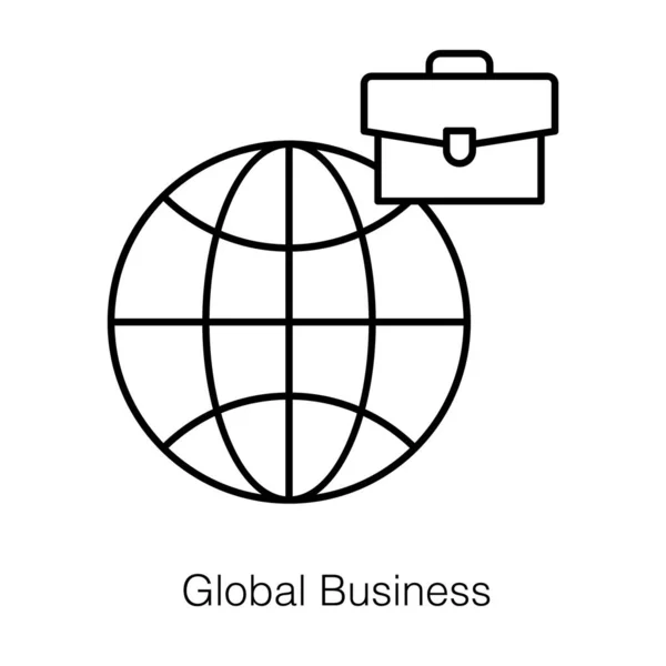 Aktentasche Mit Globus Konzept Der Globalen Business Ikone Liniendesign — Stockvektor