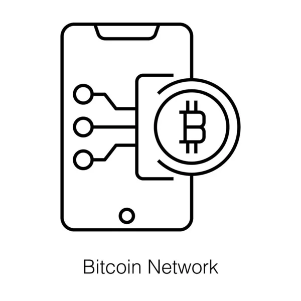 Digitalgeld Symbol Auf Dem Handy Bitcoin Netzwerk Vektor Liniendesign — Stockvektor