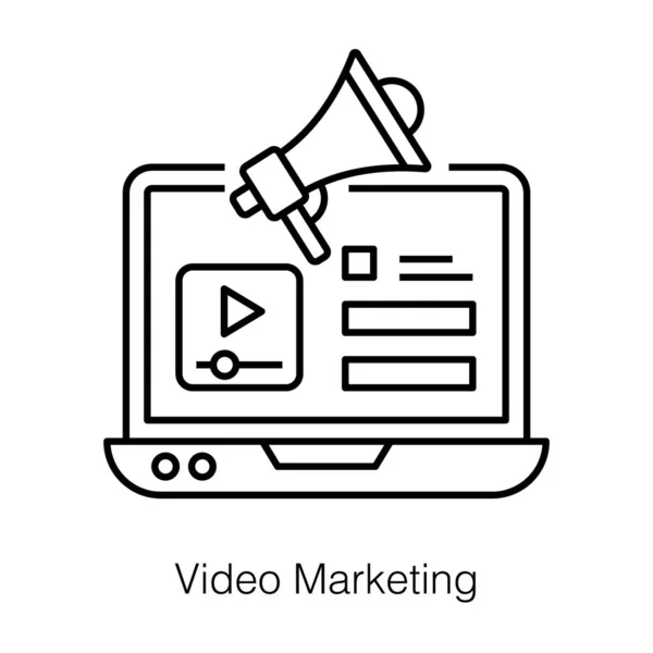 Digital Video Marketing Media Advertising Video Content Promotion Line Vector — Stock Vector