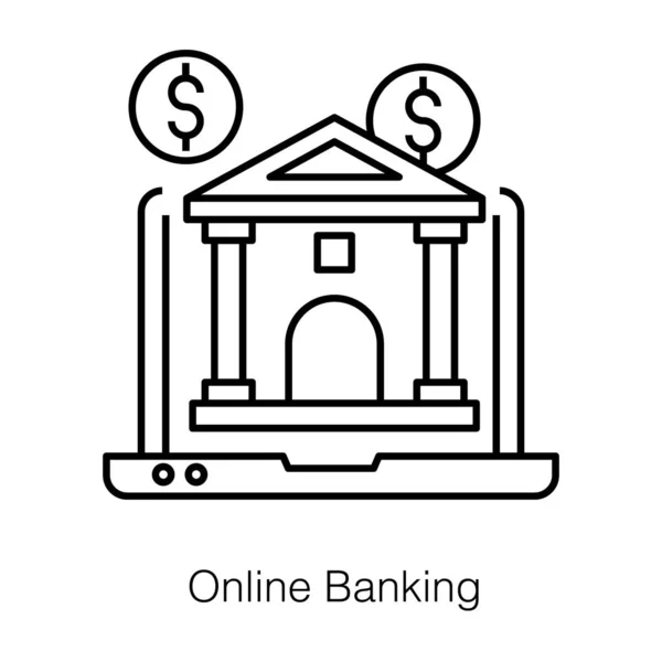 Concept Online Banking Open Notebook Symbol Bank Screen Line Style — Stock Vector