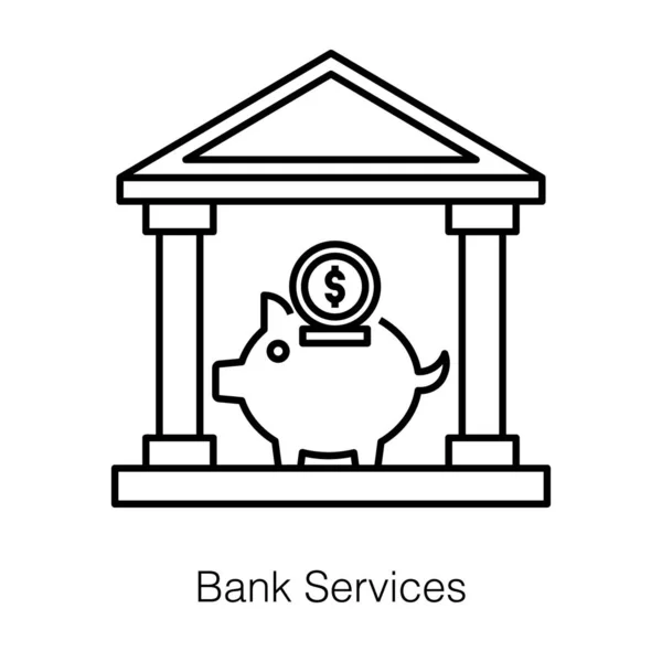 Piggybank Bankgebouw Met Pictogram Bankdiensten — Stockvector