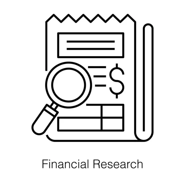 Financial Report Magnifier Financial Research Icon Line Design — Stock Vector