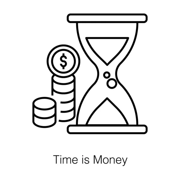 商业和财务管理图标的线条风格 时间是白色背景的金钱象征 — 图库矢量图片