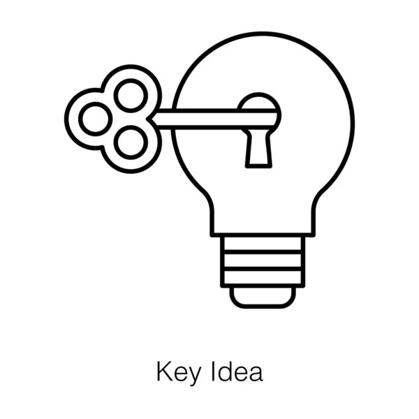 Sleutel Binnenkant Gloeilamp Duiden Belangrijkste Idee Pictogram Lijn Ontwerp — Stockvector