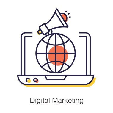 İnternet ve internet üzerinden küresel viral pazarlama, dijital pazarlama düz simgesi
