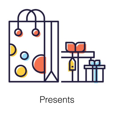 Güzel hediyeler ve dargınlıklar düz bir ikona sarılmış hediyeler.