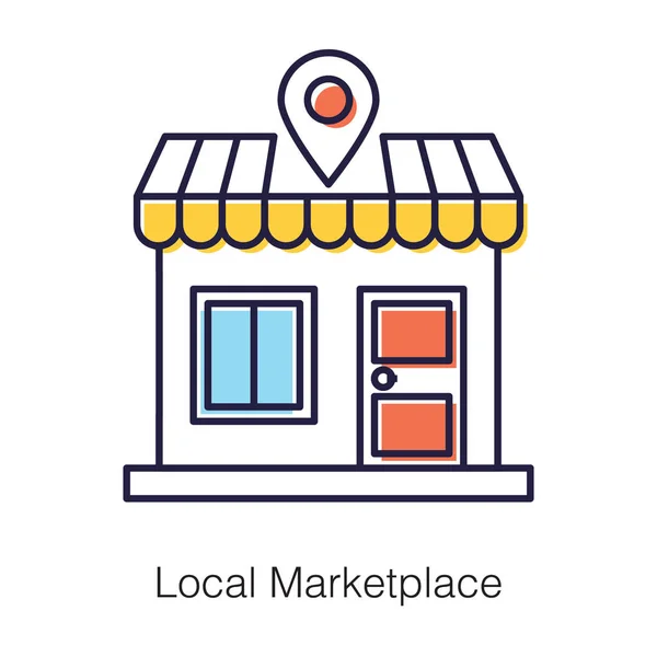 Commerce Concept Local Marketplace Flat Icon — Stock Vector